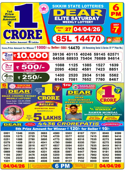 Lottery 6PM Result