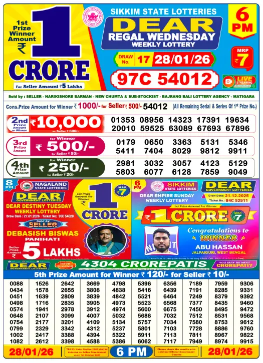 Lottery 6PM Result