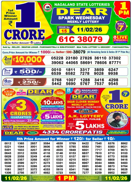 Lottery 1PM Result
