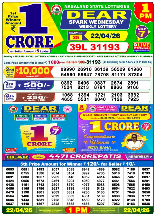 Lottery 1PM Result
