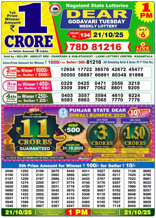 Lottery 1PM Result